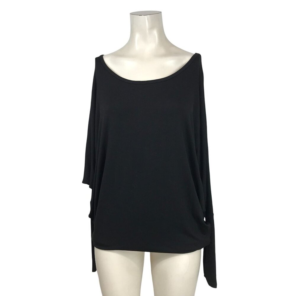 LOCK & LOVE - WOMENS MEDIUM - BLACK LONG SLEEVE ROUND NECK MODAL BLEND TOP SHIRT